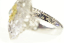 Load image into Gallery viewer, 14K White Yellow &amp; Blue Diamond Flower Filigree Ring White Gold