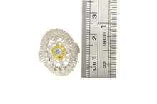 Load image into Gallery viewer, 14K White Yellow &amp; Blue Diamond Flower Filigree Ring White Gold