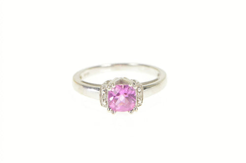 10K Cushion Pink Sapphire Diamond Accent Ring White Gold