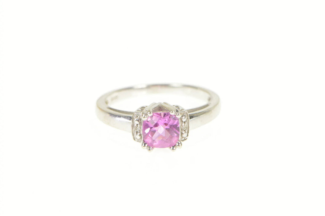 10K Cushion Pink Sapphire Diamond Accent Ring White Gold