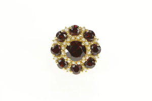 14K 5.50 Ctw Garnet Seed Pearl Round Cocktail Ring Yellow Gold