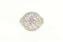 Load image into Gallery viewer, 14K 0.85 Ctw Pink Sapphire Diamond Flower Domed Ring White Gold