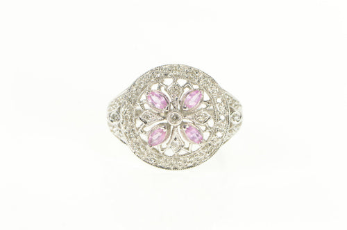 14K 0.85 Ctw Pink Sapphire Diamond Flower Domed Ring White Gold
