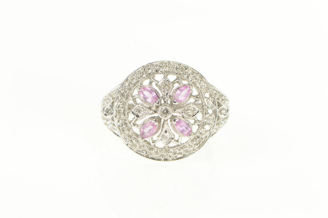 14K 0.85 Ctw Pink Sapphire Diamond Flower Domed Ring White Gold