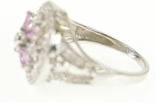 Load image into Gallery viewer, 14K 0.85 Ctw Pink Sapphire Diamond Flower Domed Ring White Gold