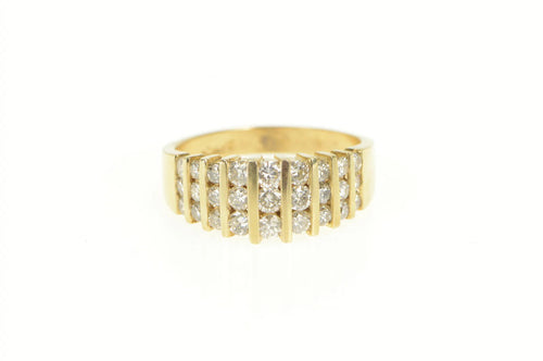 14K 1.00 Ctw Diamond Striped Graduated Band Ring Yellow Gold