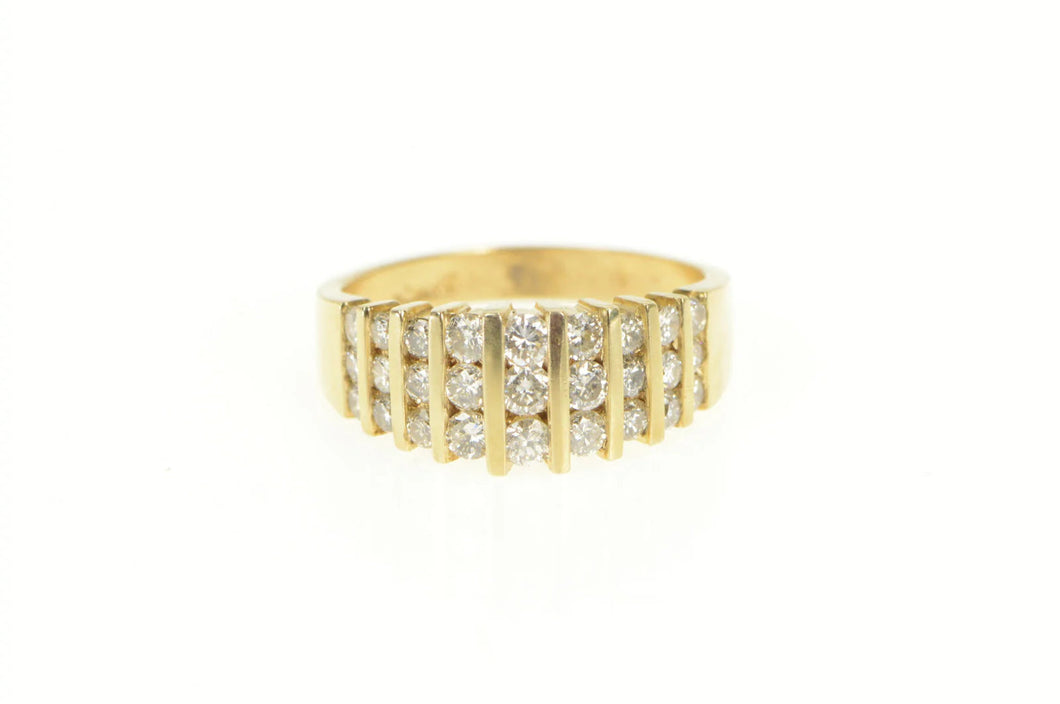 14K 1.00 Ctw Diamond Striped Graduated Band Ring Yellow Gold