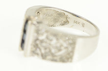 Load image into Gallery viewer, 14K Princess Sapphire Diamond Pave Ornate Band Ring White Gold