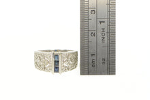 Load image into Gallery viewer, 14K Princess Sapphire Diamond Pave Ornate Band Ring White Gold
