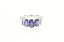 Load image into Gallery viewer, 10K Oval Amethyst Tanzanite Three Stone Vintage Ring White Gold