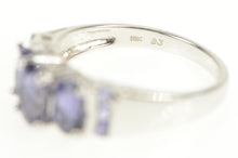 Load image into Gallery viewer, 10K Oval Amethyst Tanzanite Three Stone Vintage Ring White Gold