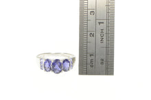 Load image into Gallery viewer, 10K Oval Amethyst Tanzanite Three Stone Vintage Ring White Gold
