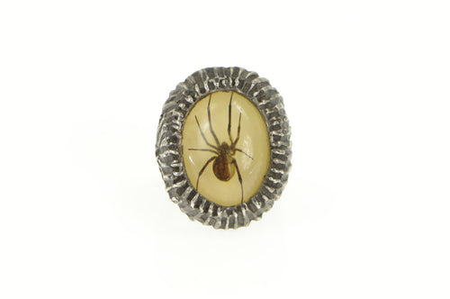 Sterling Silver Resin Encased Brown Recluse Spider Artisan Ring