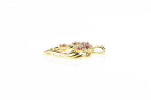 14K Ruby Diamond Cluster Heart Love Symbol Pendant Yellow Gold