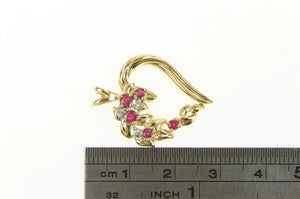 14K Ruby Diamond Cluster Heart Love Symbol Pendant Yellow Gold