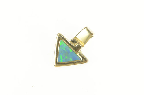 14K Triangle Natural Opal Inlay Geometric Pendant Yellow Gold