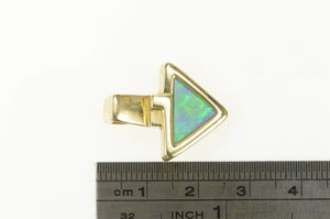 14K Triangle Natural Opal Inlay Geometric Pendant Yellow Gold