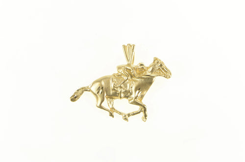 14K Horse Race Jockey Derby Diamond Cut Charm/Pendant Yellow Gold