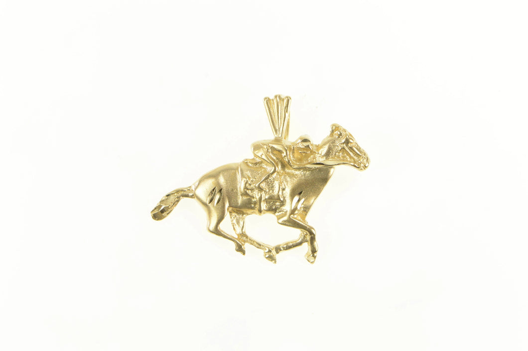 14K Horse Race Jockey Derby Diamond Cut Charm/Pendant Yellow Gold