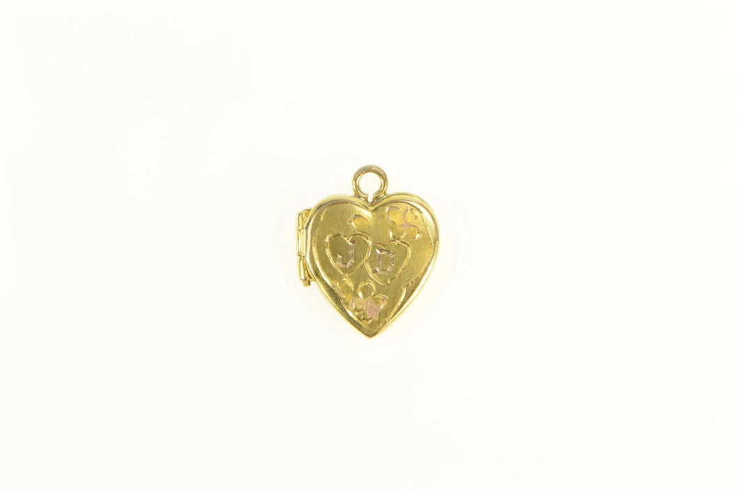 10K J D Monogram Name Initial Heart Photo Locket Charm/Pendant Yellow Gold