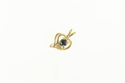 14K Sapphire Diamond Accent Heart Love Symbol Pendant Yellow Gold