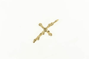 14K Textured Wood Tree Branch Cross Christian Pendant Yellow Gold