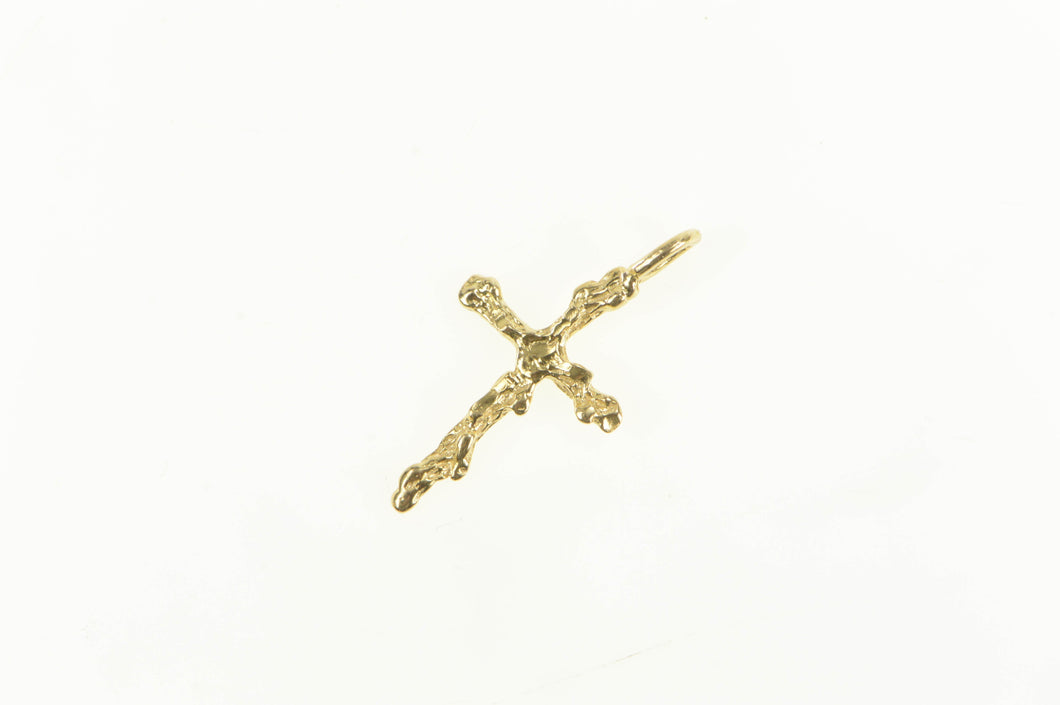 14K Textured Wood Tree Branch Cross Christian Pendant Yellow Gold