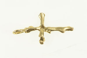 14K Textured Wood Tree Branch Cross Christian Pendant Yellow Gold