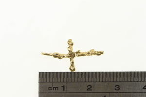 14K Textured Wood Tree Branch Cross Christian Pendant Yellow Gold