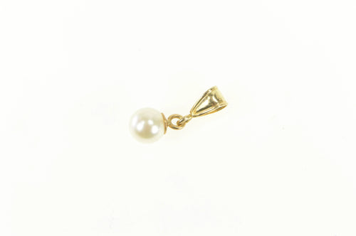 14K Vintage 5.3mm Pearl Classic Simple Pendant Yellow Gold