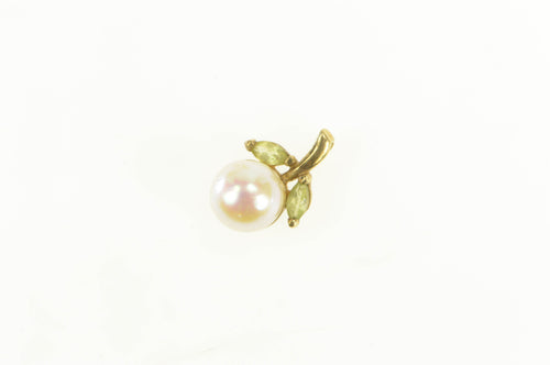 14K Pearl Peridot Accent Flower Fruit Vintage Pendant Yellow Gold