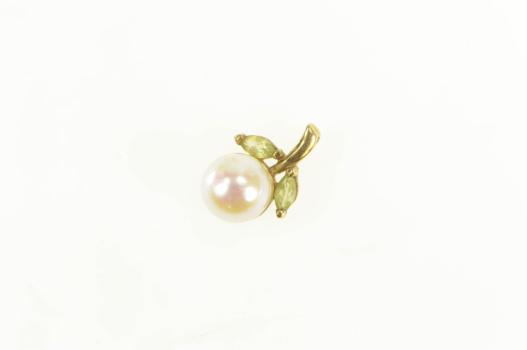 14K Pearl Peridot Accent Flower Fruit Vintage Pendant Yellow Gold