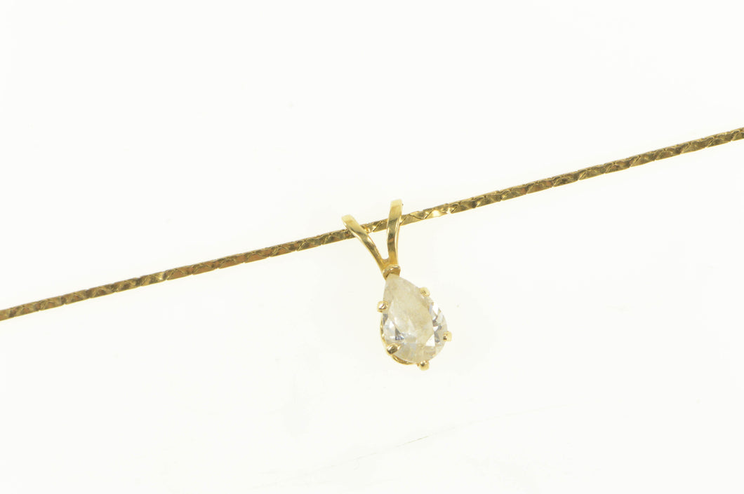 14K Pear Solitaire Squared Chain Cubic Zirconia Necklace 18.25