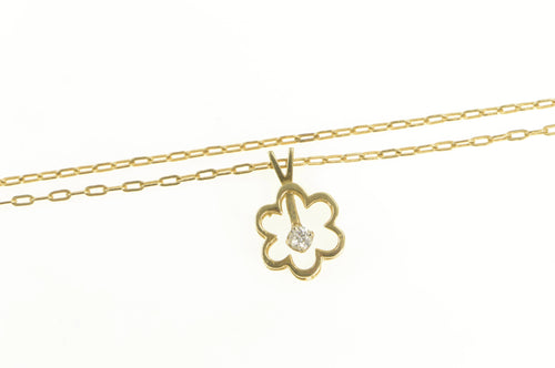 14K Diamond Flower Paperclip Link Daisy Chain Necklace 16
