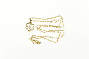 14K Diamond Flower Paperclip Link Daisy Chain Necklace 16" Yellow Gold