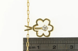 14K Diamond Flower Paperclip Link Daisy Chain Necklace 16" Yellow Gold