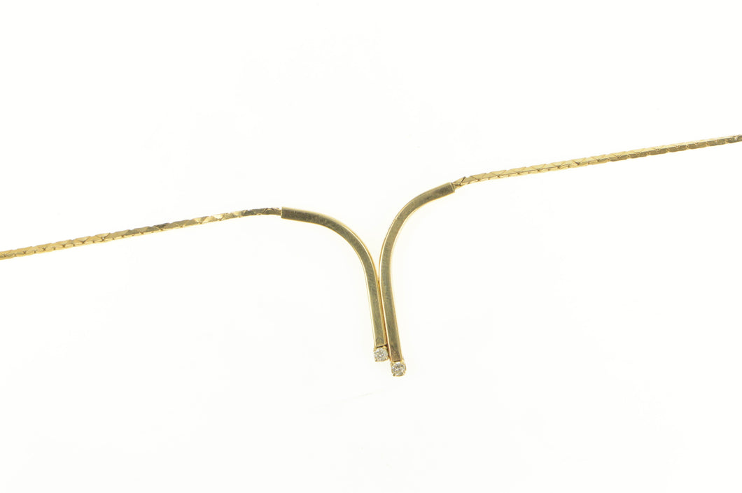 14K Diamond Curved Bar Lavalier Square Chain Necklace 16,25