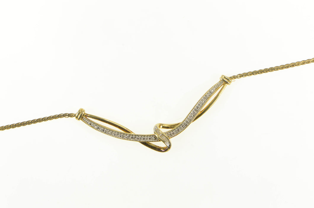 Sterling Silver Diamond Loop Curved Bar Statement Chain Necklace 18