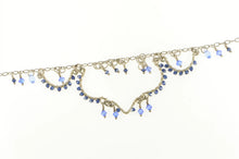 Load image into Gallery viewer, Sterling Silver Blue Beaded Fringe Scalloped Statement Necklace 16.25&quot;