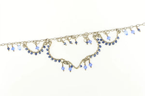 Sterling Silver Blue Beaded Fringe Scalloped Statement Necklace 16.25"
