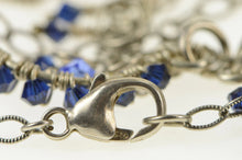 Load image into Gallery viewer, Sterling Silver Blue Beaded Fringe Scalloped Statement Necklace 16.25&quot;