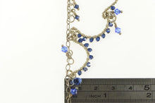 Load image into Gallery viewer, Sterling Silver Blue Beaded Fringe Scalloped Statement Necklace 16.25&quot;