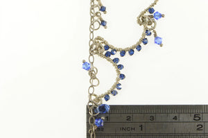 Sterling Silver Blue Beaded Fringe Scalloped Statement Necklace 16.25"