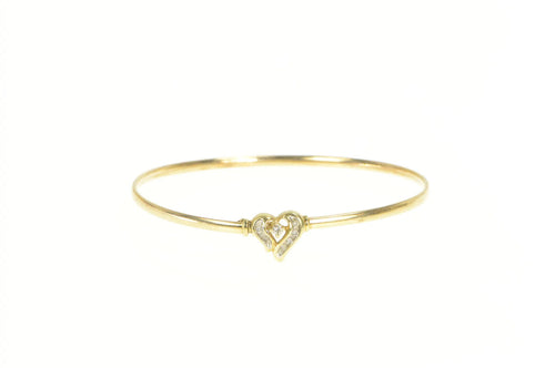 10K Diamond Heart Love Symbol Oval Bangle Bracelet 7