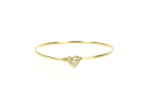 10K Diamond Heart Love Symbol Oval Bangle Bracelet 7" Yellow Gold