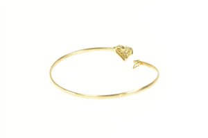 10K Diamond Heart Love Symbol Oval Bangle Bracelet 7" Yellow Gold