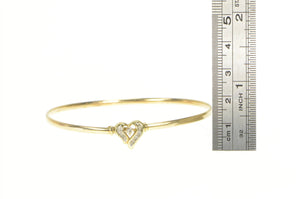 10K Diamond Heart Love Symbol Oval Bangle Bracelet 7" Yellow Gold