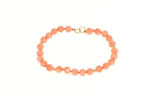 14K Coral Beaded Vintage Classic Statement Bracelet 7