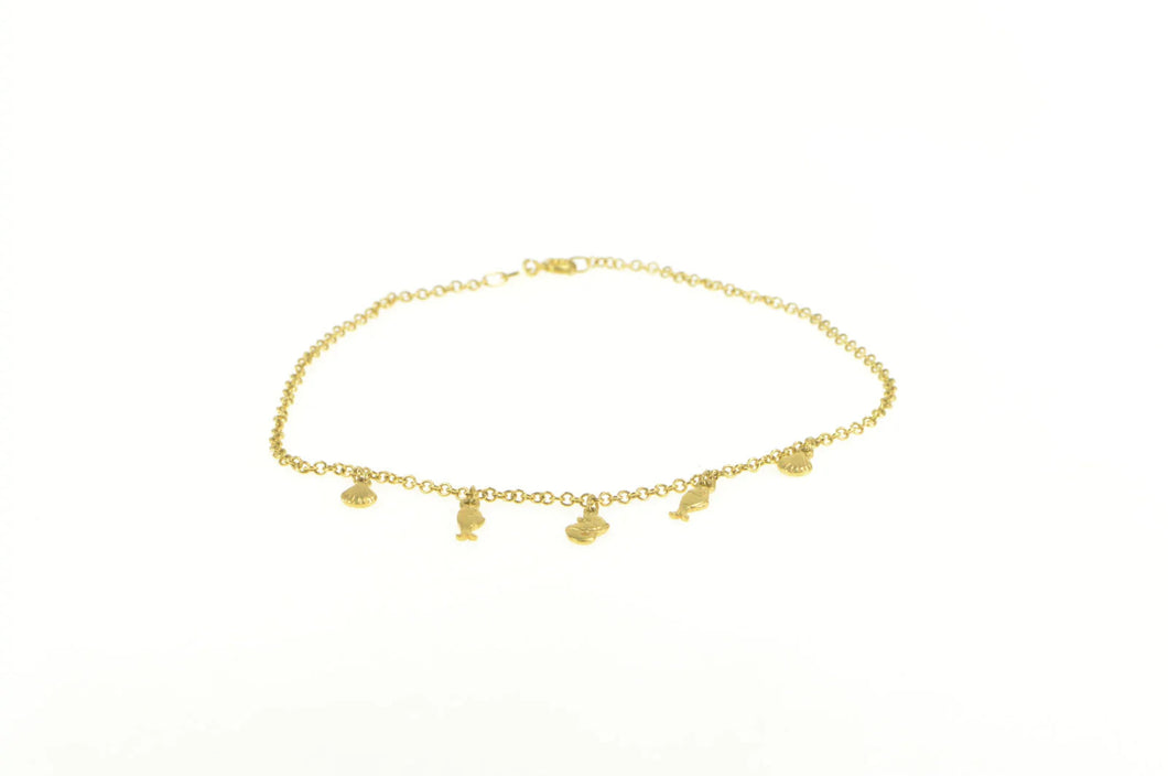 14K Sea Shell Fish Ocean Motif Chain Anklet Bracelet 9.5
