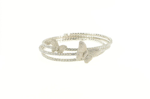 Sterling Silver Pave Encrusted Butterfly Wrap Coil Spiral Bracelet 7